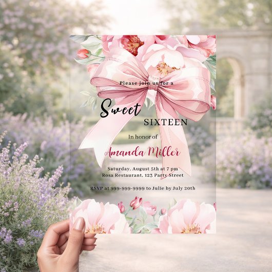 Invitations En Acrylique Doux 16 boucles d'aquarelle rose clair
