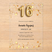 Invitations En Acrylique Doux 16 étoiles or clair (Recto)