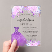 Invitations En Acrylique Doux 16 fleurs violettes roses robe claire (In situ (ordinateur de poche))