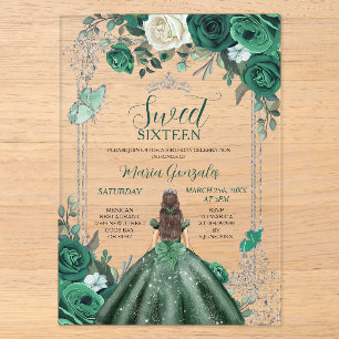 Invitations En Acrylique Douze Ans Emeraude Vert & Argent Anniversaire