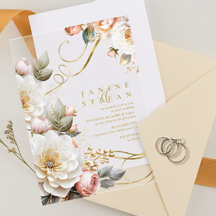 Invitations En Acrylique Drame Floral Mariage Transparent ID1022