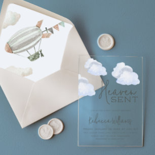 Invitations En Acrylique Dreamy Blue Heaven envoyé Sky Theme Boy Baby showe