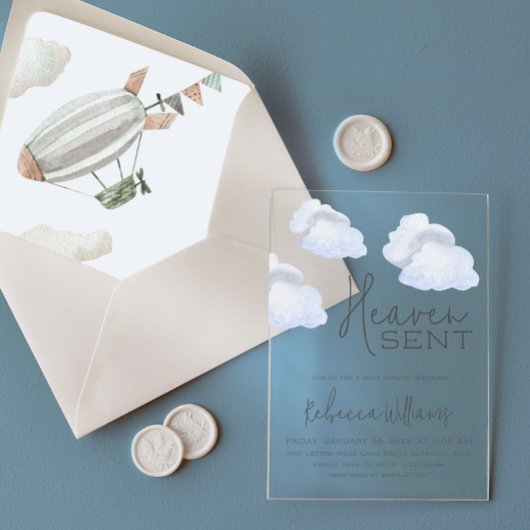 Invitations En Acrylique Dreamy Blue Heaven envoyé Sky Theme Boy Baby showe