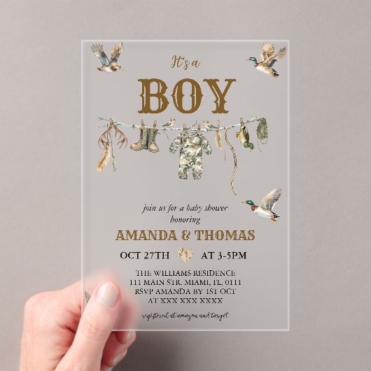 Invitations En Acrylique Duck Hunting It's a Boy Baby Shower (In situ (ordinateur de poche))