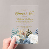 Invitations En Acrylique Dusty Bleu Blanc Floral Doux 16 (In situ (ordinateur de poche))