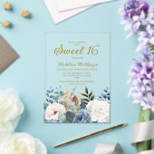 Invitations En Acrylique Dusty Bleu Blanc Floral Doux 16 (Insitu (Mariage))