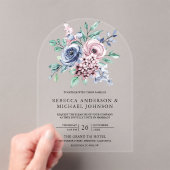 Invitations En Acrylique Dusty Blue and Pink Floral Wedding (In situ (ordinateur de poche))