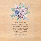 Invitations En Acrylique Dusty Blue and Pink Floral Wedding (Recto)