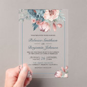Invitations En Acrylique Dusty Blue and Pink Floral Wedding (In situ (ordinateur de poche))