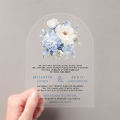 Invitations En Acrylique Dusty Blue and White Floral Wedding (In situ (ordinateur de poche))