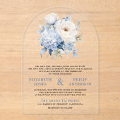 Invitations En Acrylique Dusty Blue and White Floral Wedding (Recto)