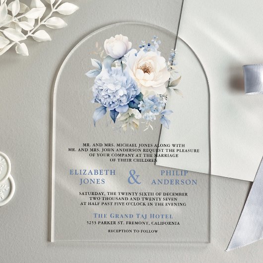 Invitations En Acrylique Dusty Blue and White Floral Wedding