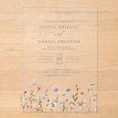 Invitations En Acrylique Dusty Blue Boho Fleur sauvage Jardin Mariage (Recto)
