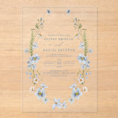 Invitations En Acrylique Dusty Blue Boho Fleur sauvage Jardin Mariage (Recto)