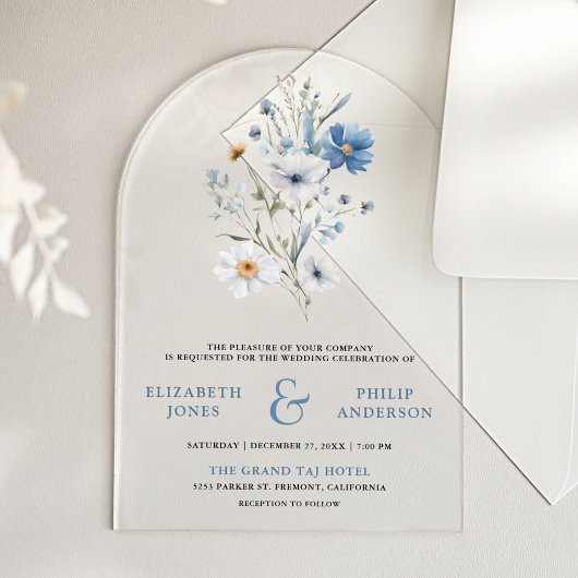 Invitations En Acrylique Dusty Blue Boho Wildflower Wedding