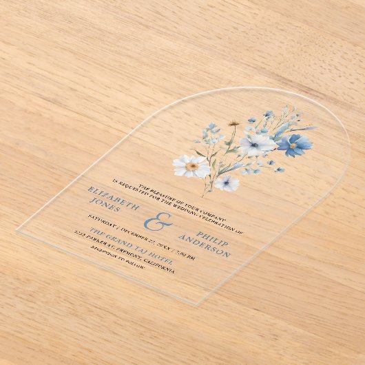 Invitations En Acrylique Dusty Blue Boho Wildflower Wedding (Poser)