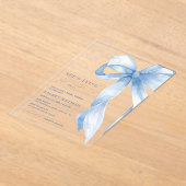 Invitations En Acrylique Dusty Blue Bow She's Tying the Knot Fête des marié (Poser)