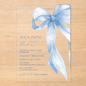 Invitations En Acrylique Dusty Blue Bow She's Tying the Knot Fête des marié (Recto)