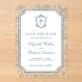 Invitations En Acrylique Dusty Blue Catholic Wedding Save the Date (Recto)