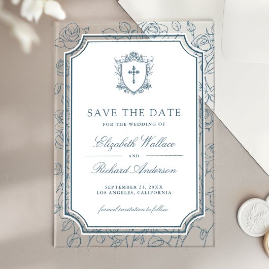 Invitations En Acrylique Dusty Blue Catholic Wedding Save the Date