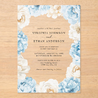 Invitations En Acrylique Dusty Blue Champagne Pierres d'ivoire Mariage flor