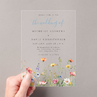 Invitations En Acrylique Dusty Blue Colorful Rustic Wildflower Wedding