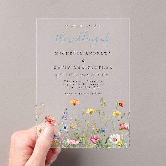 Invitations En Acrylique Dusty Blue Colorful Rustic Wildflower Wedding (In situ (ordinateur de poche))