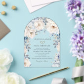 Invitations En Acrylique Dusty Blue Cream Blanc Floral or Arch Mariage (Insitu (Mariage))
