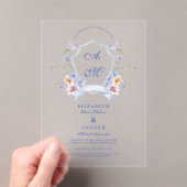 Invitations En Acrylique Dusty Blue Crest Floral Wedding (In situ (ordinateur de poche))