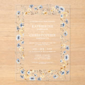 Invitations En Acrylique Dusty Blue Fleurs sauvages mariage élégant (Recto)