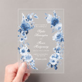 Invitations En Acrylique Dusty Blue Floral Acrylic Wedding (In situ (ordinateur de poche))