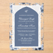 Invitations En Acrylique Dusty Blue Floral Anand Karaj Punjabi Sikh Mariage (Recto)