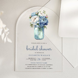Invitations En Acrylique Dusty Blue Floral Bocal de Mariage