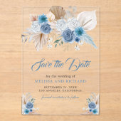 Invitations En Acrylique Dusty Blue Floral Boho Wedding Enregistrer la date (Recto)