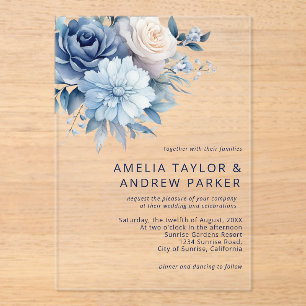 Invitations En Acrylique Dusty Blue Floral Dusty Rose Blush Pink Mariage