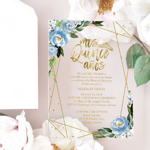 Invitations En Acrylique Dusty Blue Floral Géométrique Quinceañera