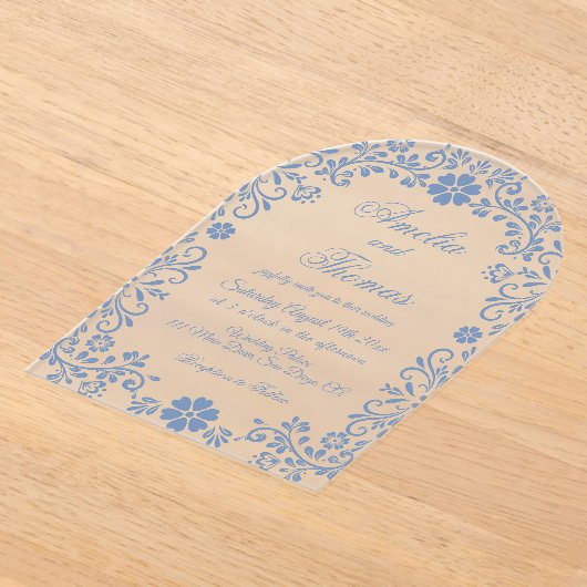 Invitations En Acrylique Dusty Blue Floral Mariage (Poser)
