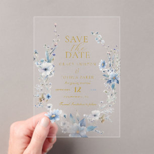 Invitations En Acrylique Dusty Blue Floral Mariage de la végétation de prin