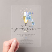 Invitations En Acrylique Dusty Blue Floral Pearls & Prosecco Fête des marié (In situ (ordinateur de poche))