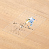 Invitations En Acrylique Dusty Blue Floral Pearls & Prosecco Fête des marié (Poser)