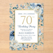 Invitations En Acrylique Dusty Blue Floral Surprise 70e anniversaire (Recto)