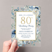 Invitations En Acrylique Dusty Blue Floral Surprise 80e anniversaire (In situ (ordinateur de poche))