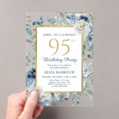 Invitations En Acrylique Dusty Blue Floral Surprise 95e anniversaire (In situ (ordinateur de poche))