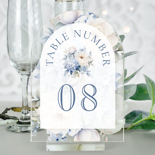 Invitations En Acrylique Dusty Blue Floral Wedding Acrylic Table Number