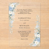 Invitations En Acrylique Dusty Blue Florals Both Parents Names Wedding (Recto)