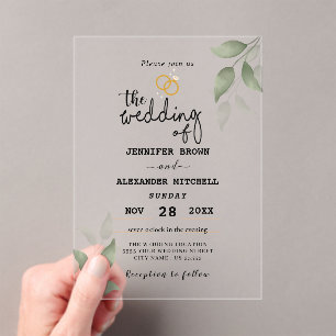 Invitations En Acrylique Dusty Blue Green Gold Eucalyptus Mariage de verdur