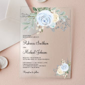 Invitations En Acrylique Dusty Blue Ivory Floral Wedding