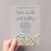 Invitations En Acrylique Dusty Blue Peach Fleurs sauvages 30e anniversaire (In situ (ordinateur de poche))