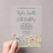 Invitations En Acrylique Dusty Blue Peach Fleurs sauvages 50e anniversaire (In situ (ordinateur de poche))