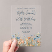 Invitations En Acrylique Dusty Blue Peach Fleurs sauvages 60e anniversaire (In situ (ordinateur de poche))